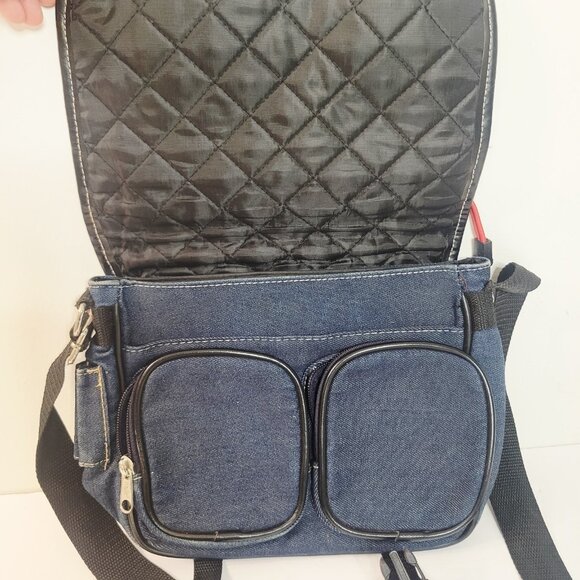 Vtg Mudd Denim Jean Blue Crossbody Bag Purse Y2K Satchel Bag Lots of Pockets - Picture 4 of 11